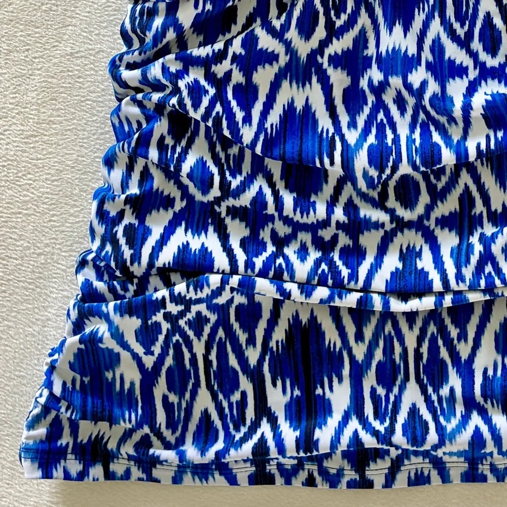 Lauren Ralph Lauren Tankini Top 6 Blue Ikat Ruched Swim Top Coastal Cruise Wear